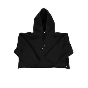 Fundamental Coast Cropped Raw Hem Hoodie Womens Size Large Black Workout